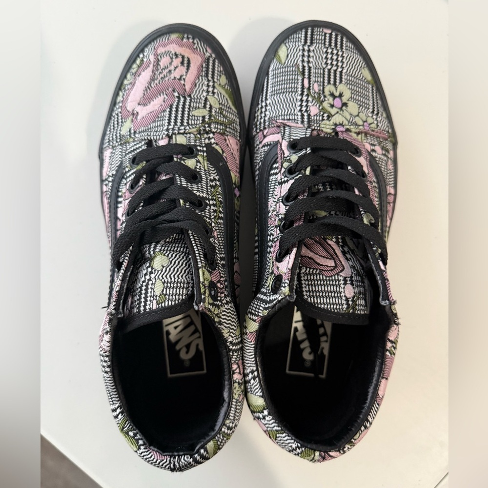 Vans Pink and Green Floral Checkered Sneakers